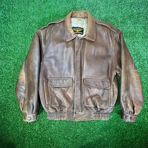 Uss Enterprise Leather Bomber Jacket Commanding Officer Xl Vintage Flight Brown